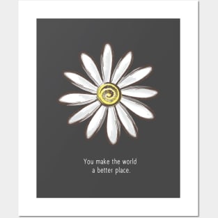 Watercolor Daisy Inspirational Quote (W) Posters and Art